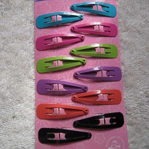 12 Goody Girls Bright Painted Metal Snap Hair Clips Black Blue Pink Purple Green